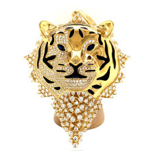 925 Sterling Silver with 14K Yellow Gold Plated Big Tiger Charm Men′s Jewelry